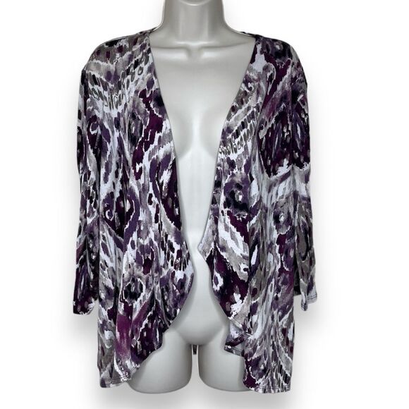 Easywear by Chicos Purple Tan Open Waterfall Front Cardigan Women Size XL / 16 - Picture 1 of 11